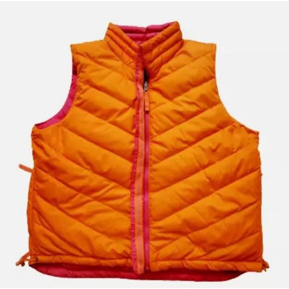 Women's Quilted Sleeveless Reversible Puffer Jacket Vest Neon Pink/Orange, Large - Picture 5 of 12